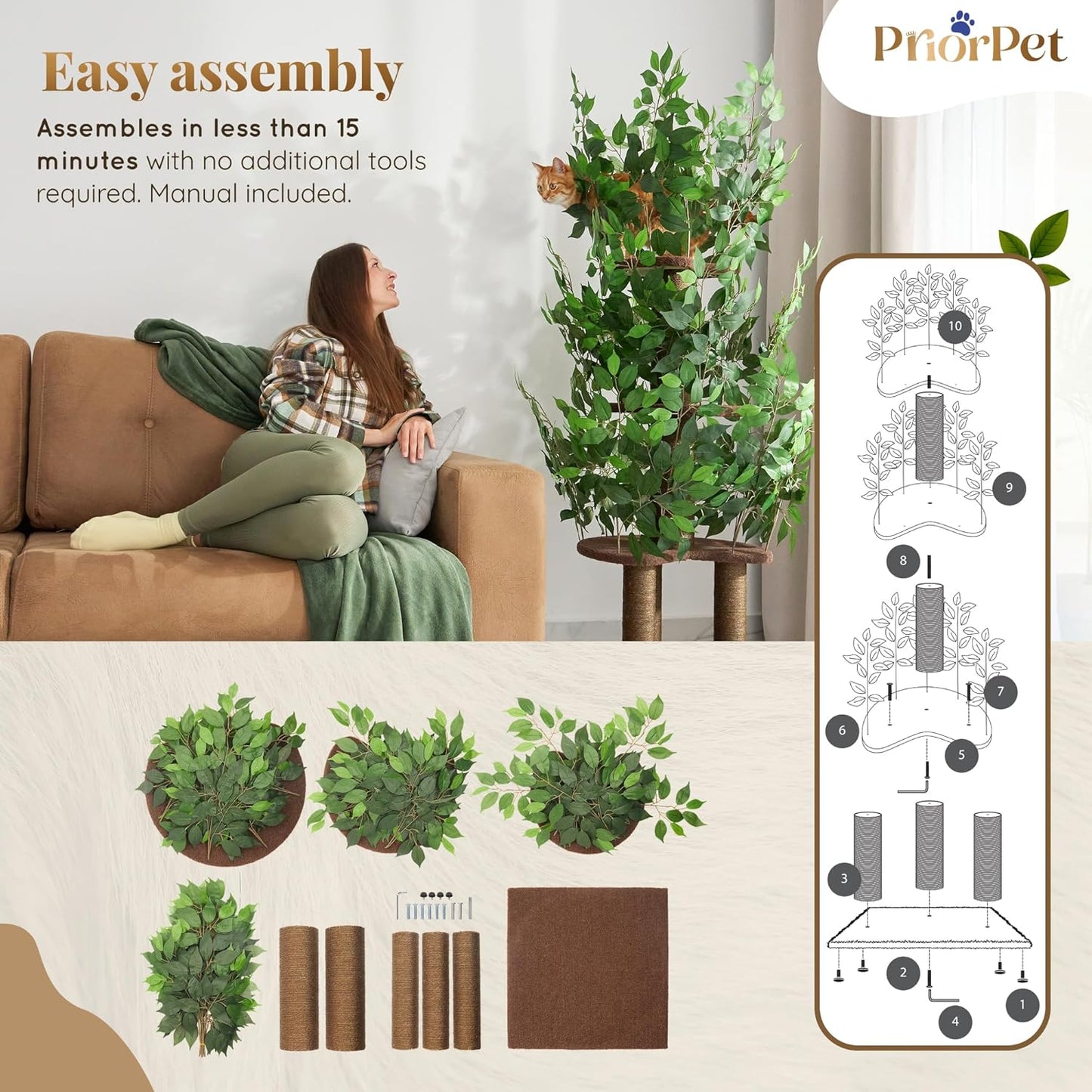 Árbol de juego para gatos con hojas