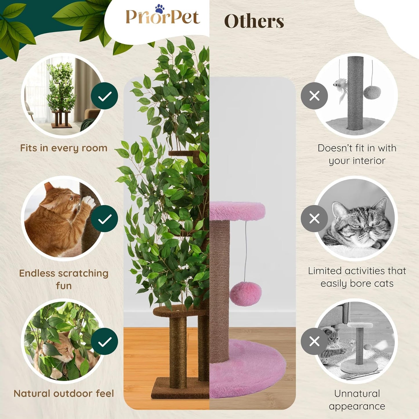 Árbol de juego para gatos con hojas