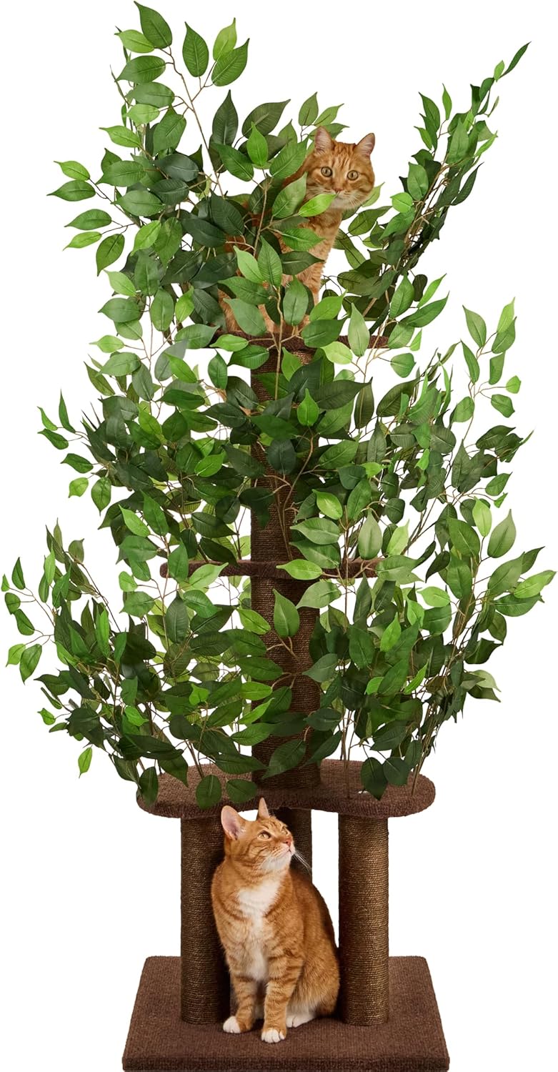 Árbol de juego para gatos con hojas
