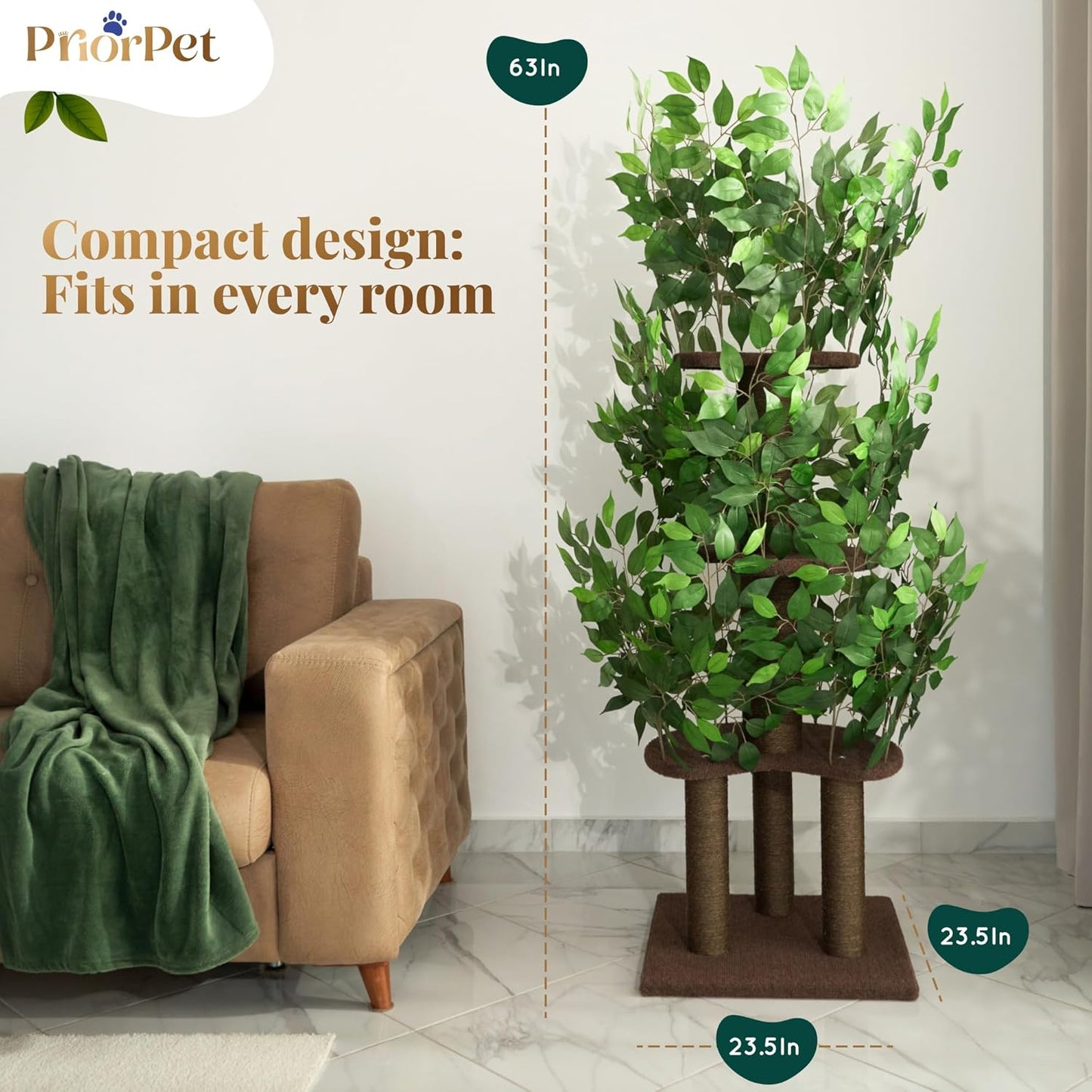 Árbol de juego para gatos con hojas
