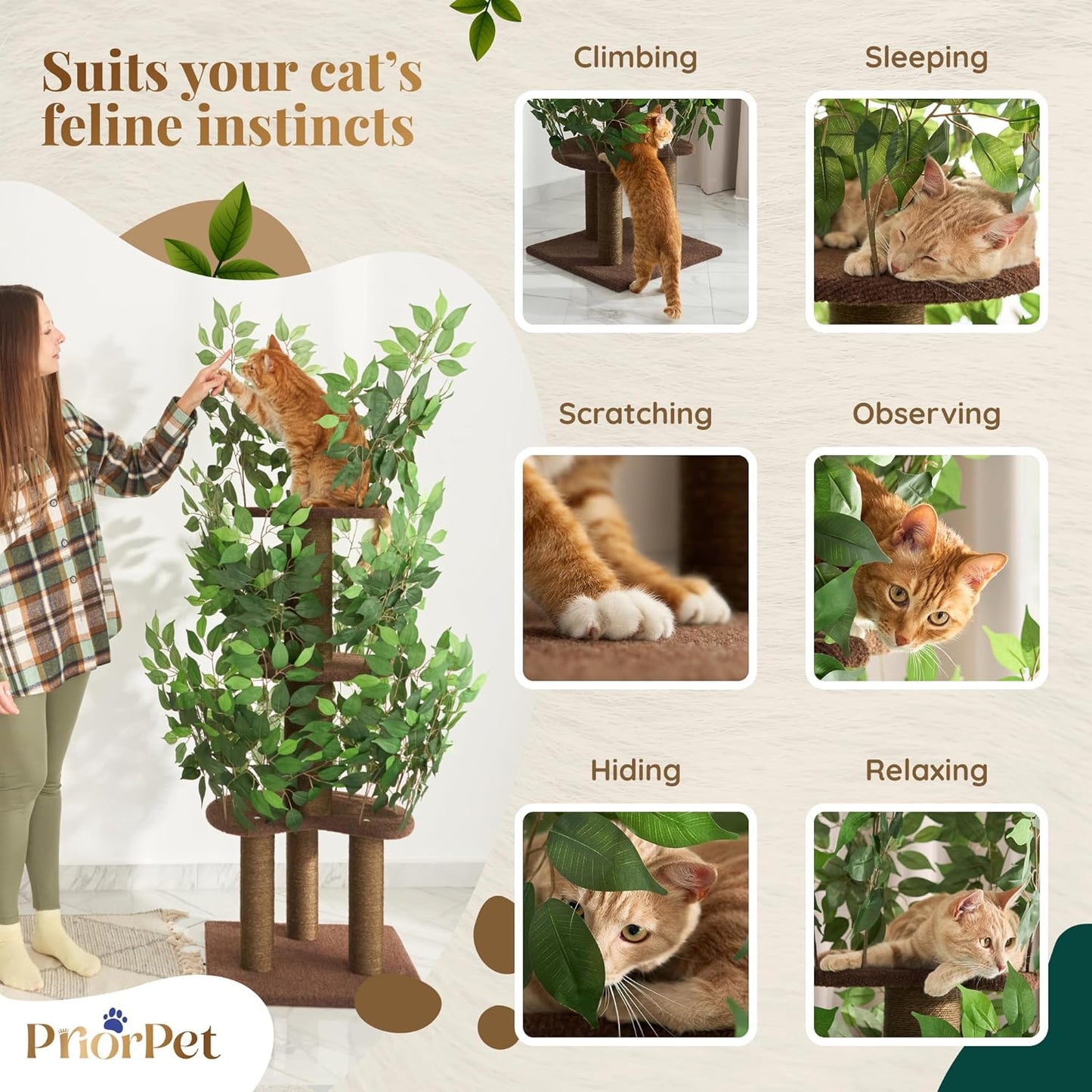 Árbol de juego para gatos con hojas