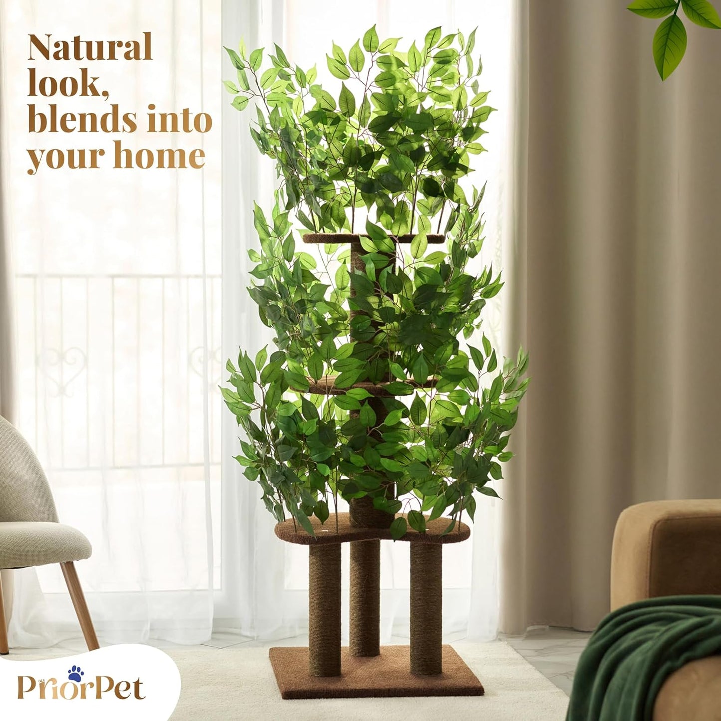 Árbol de juego para gatos con hojas