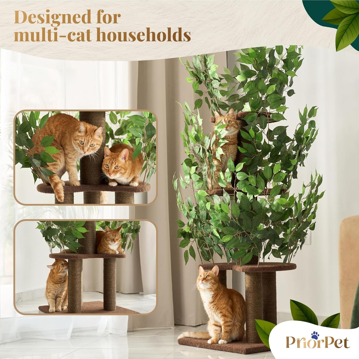 Árbol de juego para gatos con hojas