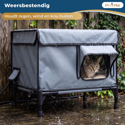Kattenhuis voor Buiten – Verwarmd, Geïsoleerd & Regenbestendig – Kattenhuis Buiten met Verhoogde Basis Priorpet® – 53x43x33 cm