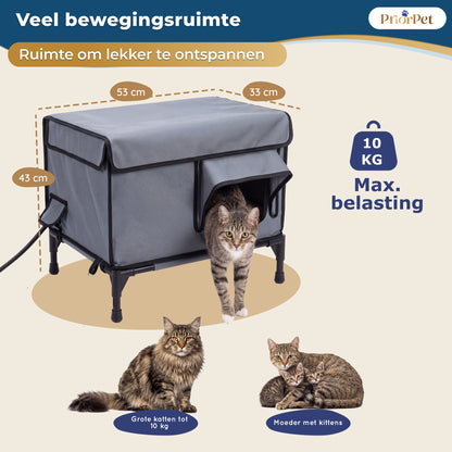 Kattenhuis voor Buiten – Verwarmd, Geïsoleerd & Regenbestendig – Kattenhuis Buiten met Verhoogde Basis Priorpet® – 53x43x33 cm