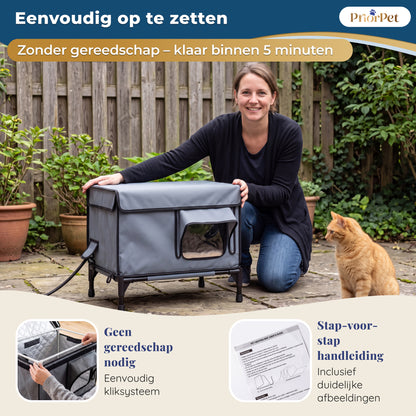 Kattenhuis voor Buiten – Verwarmd, Geïsoleerd & Regenbestendig – Kattenhuis Buiten met Verhoogde Basis Priorpet® – 53x43x33 cm