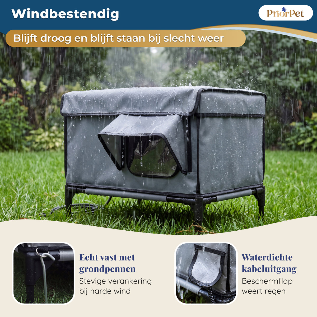 Kattenhuis voor Buiten – Verwarmd, Geïsoleerd & Regenbestendig – Kattenhuis Buiten met Verhoogde Basis Priorpet® – 53x43x33 cm
