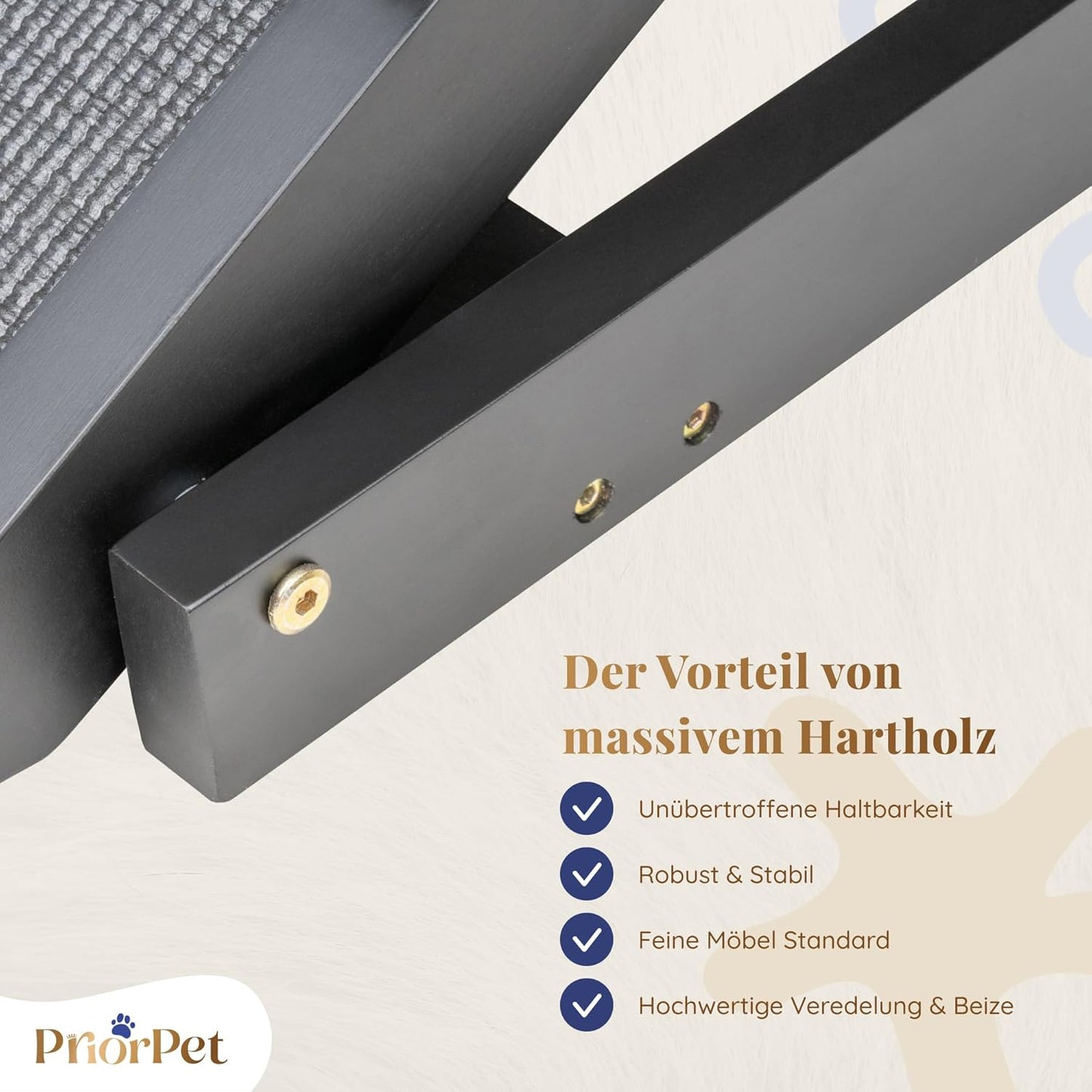 Hunderampe Bett mit Sicherheitsgeländer - Für Große Hunde bis zu 90 kg - Höhenverstellbare hundetreppe für Betten bis zu 94.5cm - Breite 49,5 cm - Klappbar - Anti-Rutsch-Griff - Birkenholz