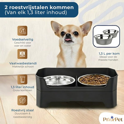 Verhoogde voerbak hond met standaard – dubbele hondenvoerbak RVS – stabiele hondenvoerbak – voerbak hond verhoogd – voerbak hond met standaard