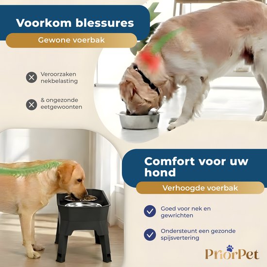 Verhoogde voerbak hond met standaard – dubbele hondenvoerbak RVS – stabiele hondenvoerbak – voerbak hond verhoogd – voerbak hond met standaard
