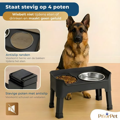 Verhoogde voerbak hond met standaard – dubbele hondenvoerbak RVS – stabiele hondenvoerbak – voerbak hond verhoogd – voerbak hond met standaard