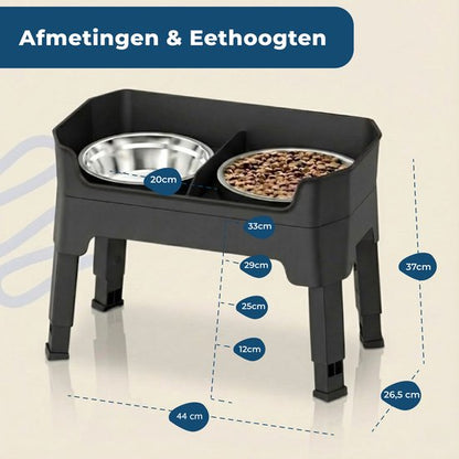 Verhoogde voerbak hond met standaard – dubbele hondenvoerbak RVS – stabiele hondenvoerbak – voerbak hond verhoogd – voerbak hond met standaard