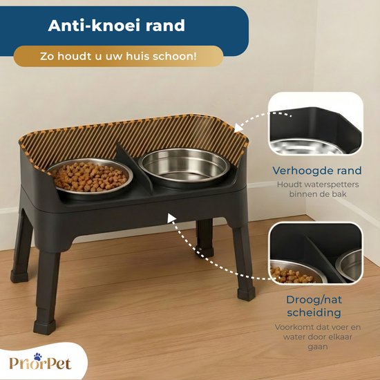 Verhoogde voerbak hond met standaard – dubbele hondenvoerbak RVS – stabiele hondenvoerbak – voerbak hond verhoogd – voerbak hond met standaard