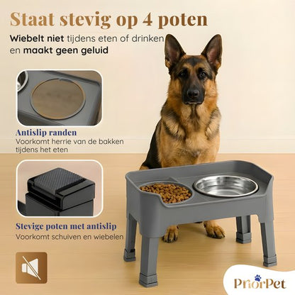 Verhoogde voerbak hond met standaard – dubbele hondenvoerbak RVS – stabiele hondenvoerbak – voerbak hond verhoogd – voerbak hond met standaard
