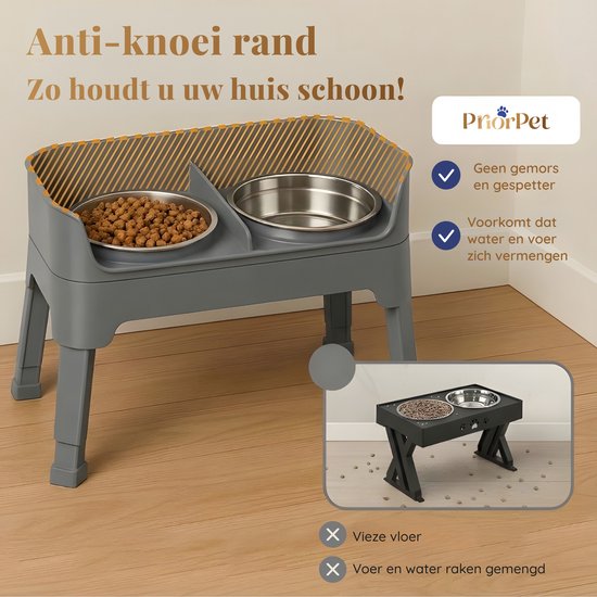 Verhoogde voerbak hond met standaard – dubbele hondenvoerbak RVS – stabiele hondenvoerbak – voerbak hond verhoogd – voerbak hond met standaard