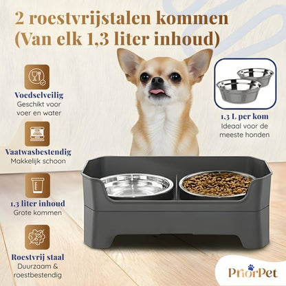 Verhoogde voerbak hond met standaard – dubbele hondenvoerbak RVS – stabiele hondenvoerbak – voerbak hond verhoogd – voerbak hond met standaard