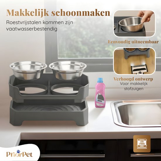 Verhoogde voerbak hond met standaard – dubbele hondenvoerbak RVS – stabiele hondenvoerbak – voerbak hond verhoogd – voerbak hond met standaard