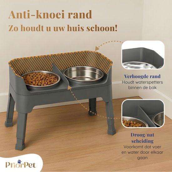 Verhoogde voerbak hond met standaard – dubbele hondenvoerbak RVS – stabiele hondenvoerbak – voerbak hond verhoogd – voerbak hond met standaard