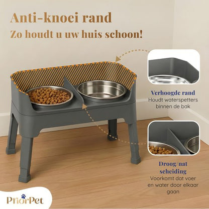 Verhoogde voerbak hond met standaard – dubbele hondenvoerbak RVS – stabiele hondenvoerbak – voerbak hond verhoogd – voerbak hond met standaard