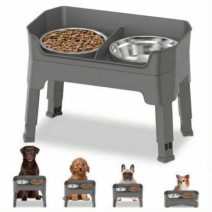 Verhoogde voerbak hond met standaard – dubbele hondenvoerbak RVS – stabiele hondenvoerbak – voerbak hond verhoogd – voerbak hond met standaard