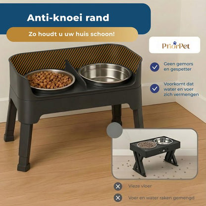 Verhoogde voerbak hond met standaard – dubbele hondenvoerbak RVS – stabiele hondenvoerbak – voerbak hond verhoogd – voerbak hond met standaard
