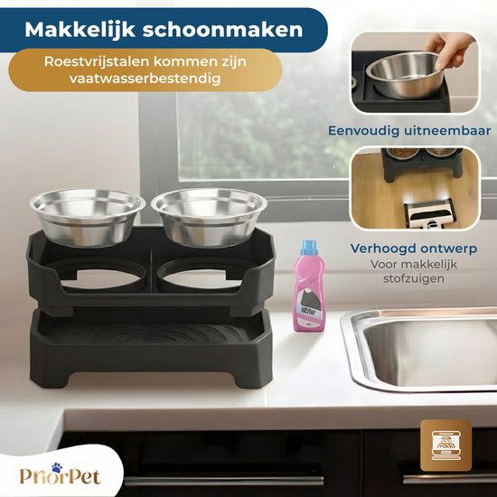 Verhoogde voerbak hond met standaard – dubbele hondenvoerbak RVS – stabiele hondenvoerbak – voerbak hond verhoogd – voerbak hond met standaard