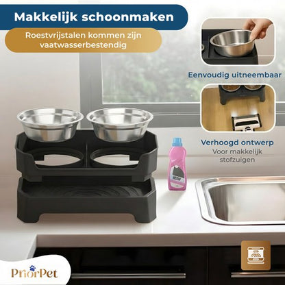 Verhoogde voerbak hond met standaard – dubbele hondenvoerbak RVS – stabiele hondenvoerbak – voerbak hond verhoogd – voerbak hond met standaard