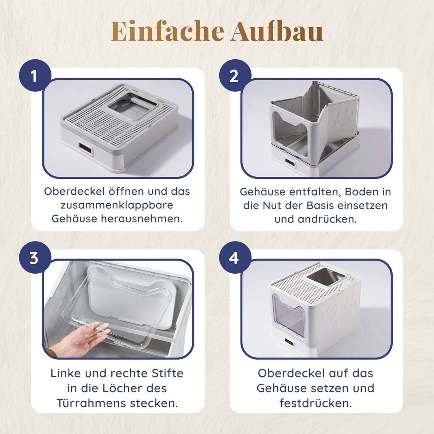 Katzenklo Edelstahl mit Deckel – Faltbare Geschlossene Katzentoilette mit Schublade – Geruchsfrei, Auslaufsicher & Leicht zu Reinigen – Doppelter Eingang/Ausgang – Mit Schaufel (38,3×51×41 cm) – Grau