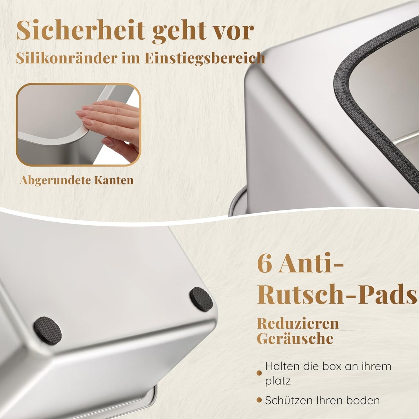 Katzenklo Edelstahl XXL – Leicht zu Reinigen, Geruchsresistent – Katzentoilette Edelstahl mit hohem Rand – 38L Fassungsvermögen – Auslaufsicher und Antihaftbeschichtet – Mit Schaufel & Matte