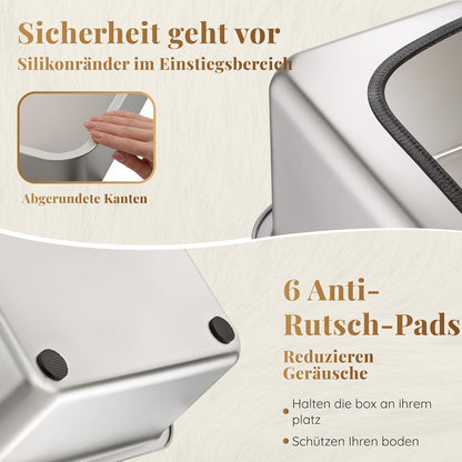 Katzenklo Edelstahl XXL – Leicht zu Reinigen, Geruchsresistent – Katzentoilette Edelstahl mit hohem Rand – 38L Fassungsvermögen – Auslaufsicher und Antihaftbeschichtet – Mit Schaufel & Matte