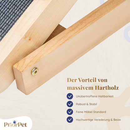 Hunderampe Bett mit Sicherheitsgeländer - Für Große Hunde bis zu 90 kg - Höhenverstellbare hundetreppe für Betten bis zu 94.5cm - Breite 49,5 cm - Klappbar - Anti-Rutsch-Griff - Birkenholz