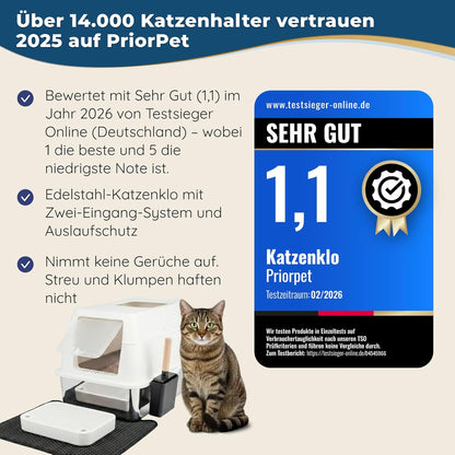 Katzenklo Edelstahl mit Deckel XXL – Geschlossene Katzentoilette mit 2 Eingängen, Trittstufe, Schaufel & Matte – Leicht zu Reinigen, Geruchshemmend, Cat Litter Box für große Katzen