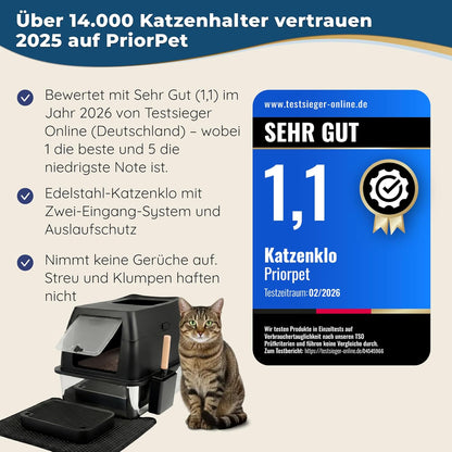 Katzenklo Edelstahl mit Deckel XXL – Geschlossene Katzentoilette mit 2 Eingängen, Trittstufe, Schaufel & Matte – Leicht zu Reinigen, Geruchshemmend, Cat Litter Box für große Katzen
