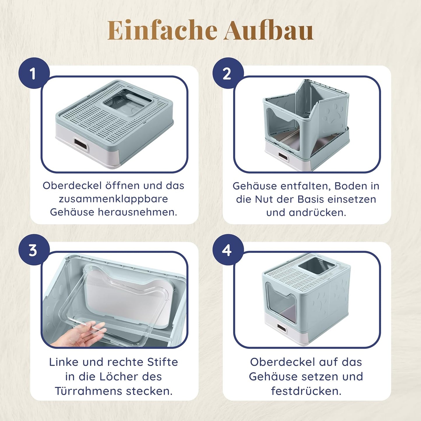 Katzenklo Edelstahl mit Deckel – Faltbare Geschlossene Katzentoilette mit Schublade – Geruchsfrei, Auslaufsicher & Leicht zu Reinigen – Doppelter Eingang/Ausgang – Mit Schaufel (38,3×51×41 cm) – Blau