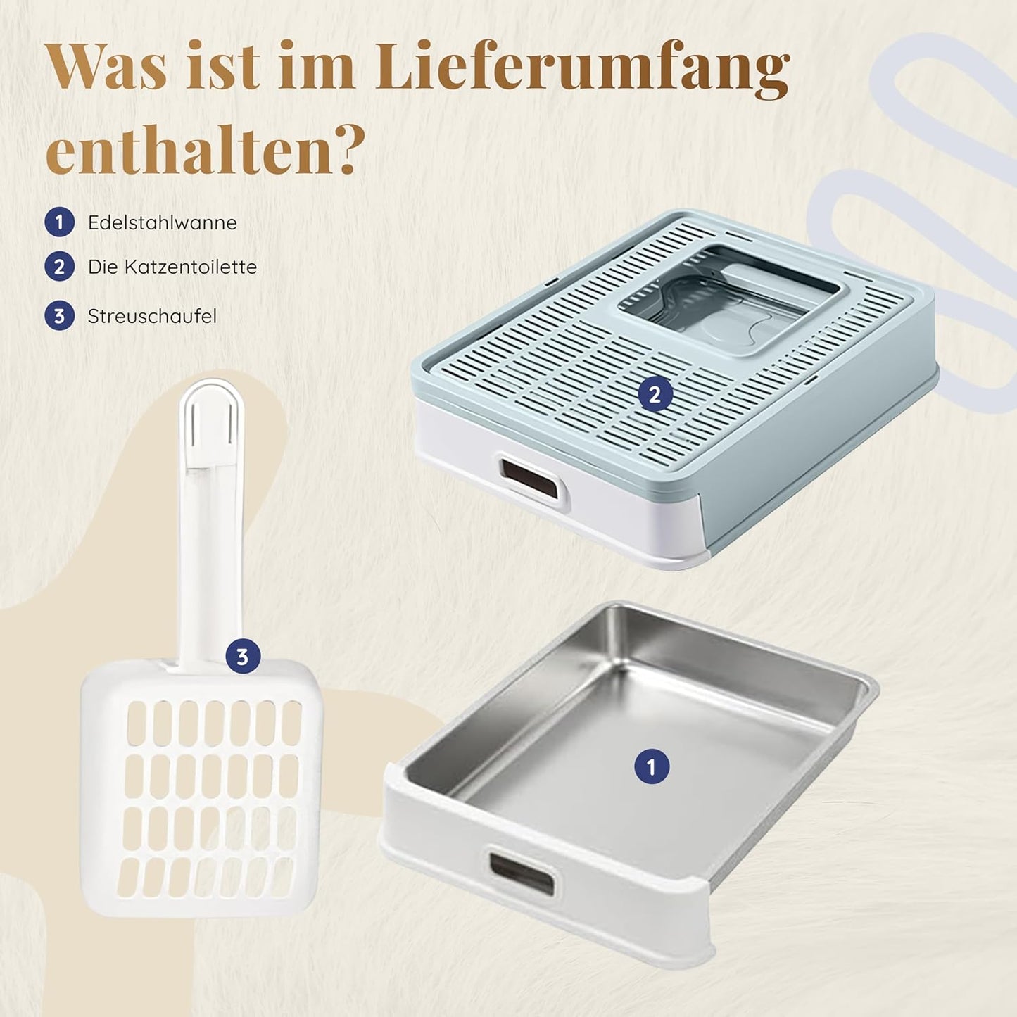 Katzenklo Edelstahl mit Deckel – Faltbare Geschlossene Katzentoilette mit Schublade – Geruchsfrei, Auslaufsicher & Leicht zu Reinigen – Doppelter Eingang/Ausgang – Mit Schaufel (38,3×51×41 cm) – Blau