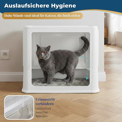Katzenklo Edelstahl mit Deckel – Faltbare Geschlossene Katzentoilette mit Schublade – Geruchsfrei, Auslaufsicher & Leicht zu Reinigen – Doppelter Eingang/Ausgang – Mit Schaufel (38,3×51×41 cm) – Weiß