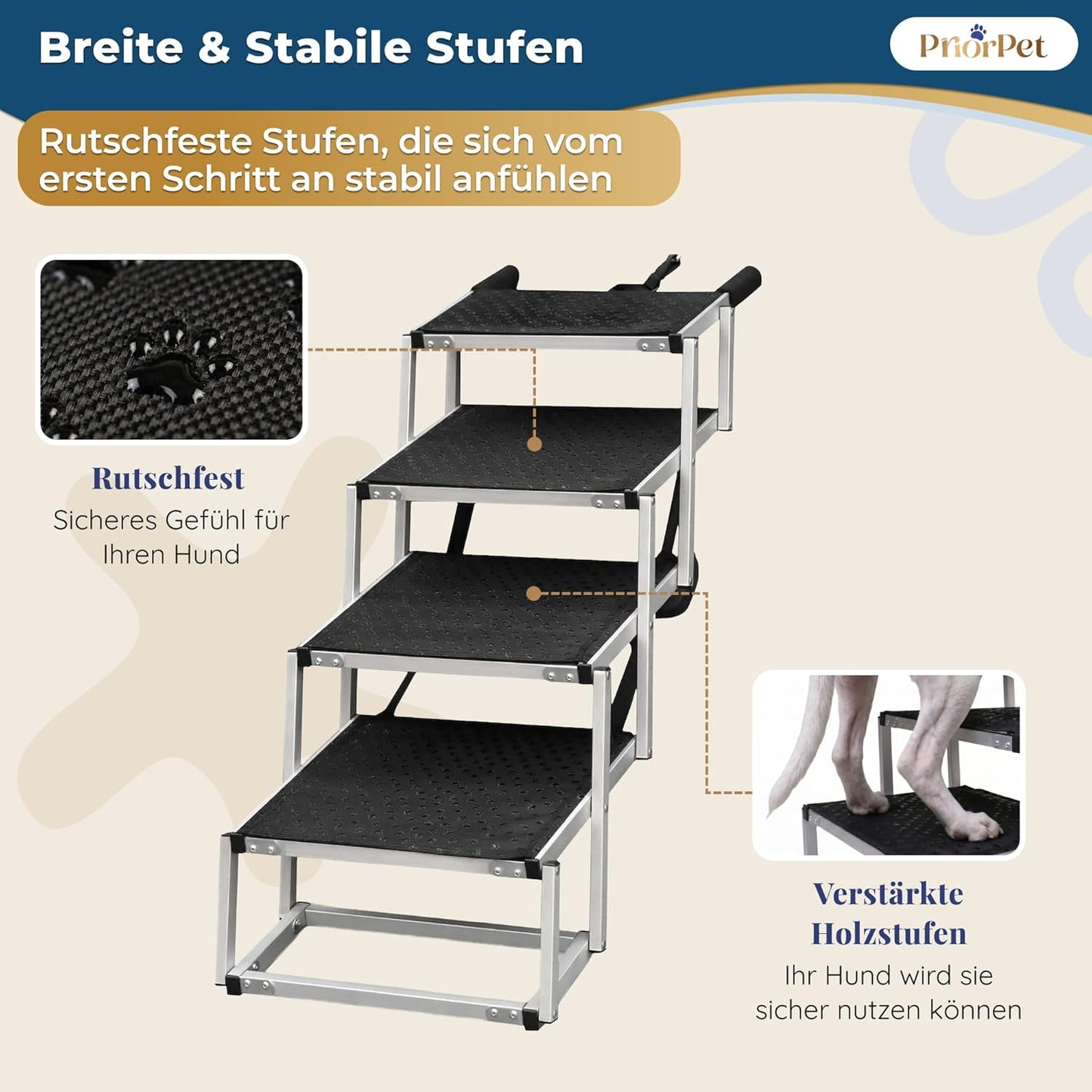 Hundetreppe Auto Klappbar – 4, 5 oder 6 Stufen für niedrige bis hohe Kofferraumhöhen (63–81 cm) – Für Kleinwagen, Kombi & SUV – Einstiegshilfe für große Hunde ohne Springen, Alternative zur Hunderampe