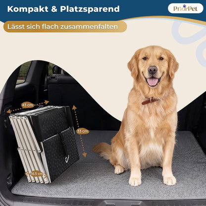 Hundetreppe Auto Klappbar – 4, 5 oder 6 Stufen für niedrige bis hohe Kofferraumhöhen (63–81 cm) – Für Kleinwagen, Kombi & SUV – Einstiegshilfe für große Hunde ohne Springen, Alternative zur Hunderampe