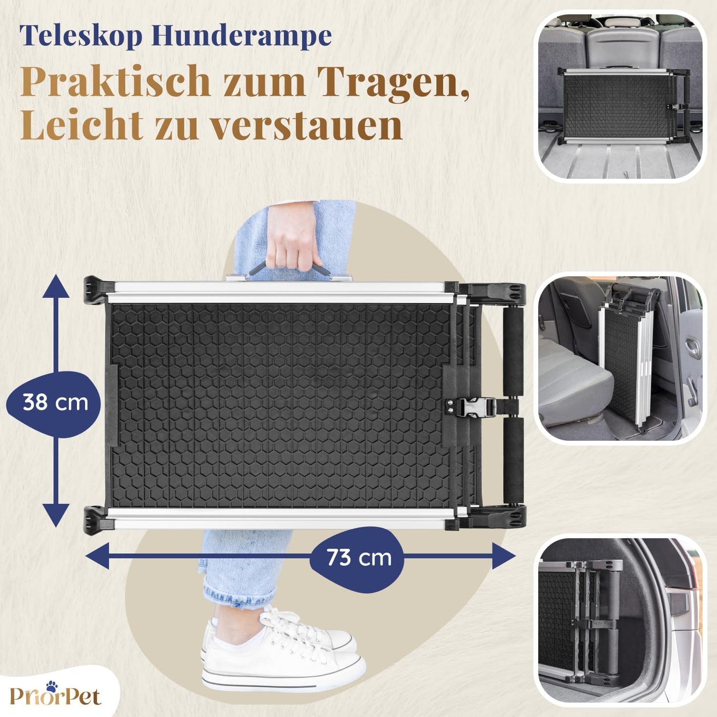 Hunderampe Auto Klappbar. Stabile Teleskop Rampe 90kg Belastbarkeit.