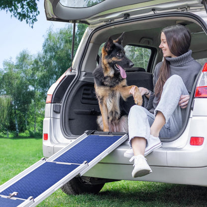 Hunderampe Auto Klappbar. Stabile Teleskop Rampe 90kg Belastbarkeit.