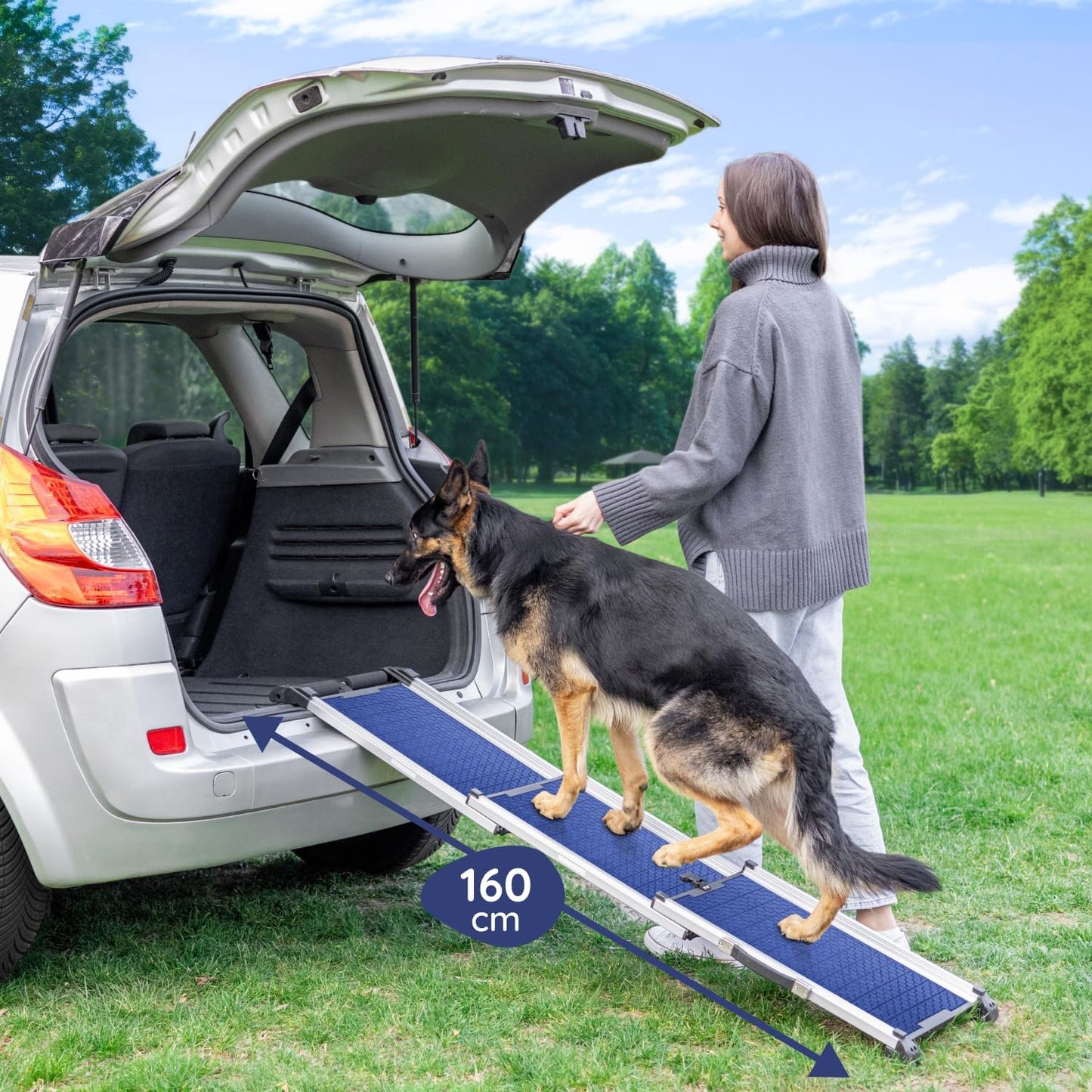 Hunderampe Auto Klappbar. Stabile Teleskop Rampe 90kg Belastbarkeit.