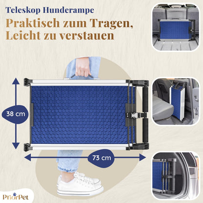 Hunderampe Auto Klappbar. Stabile Teleskop Rampe 90kg Belastbarkeit.