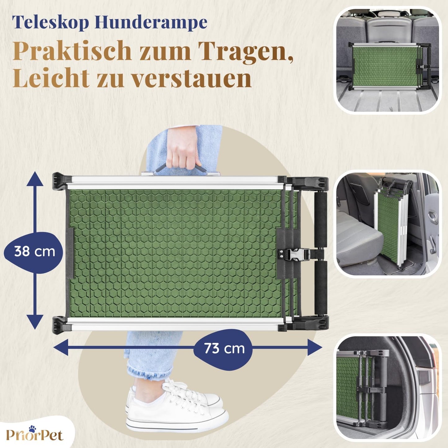 Hunderampe Auto Klappbar. Stabile Teleskop Rampe 90kg Belastbarkeit.
