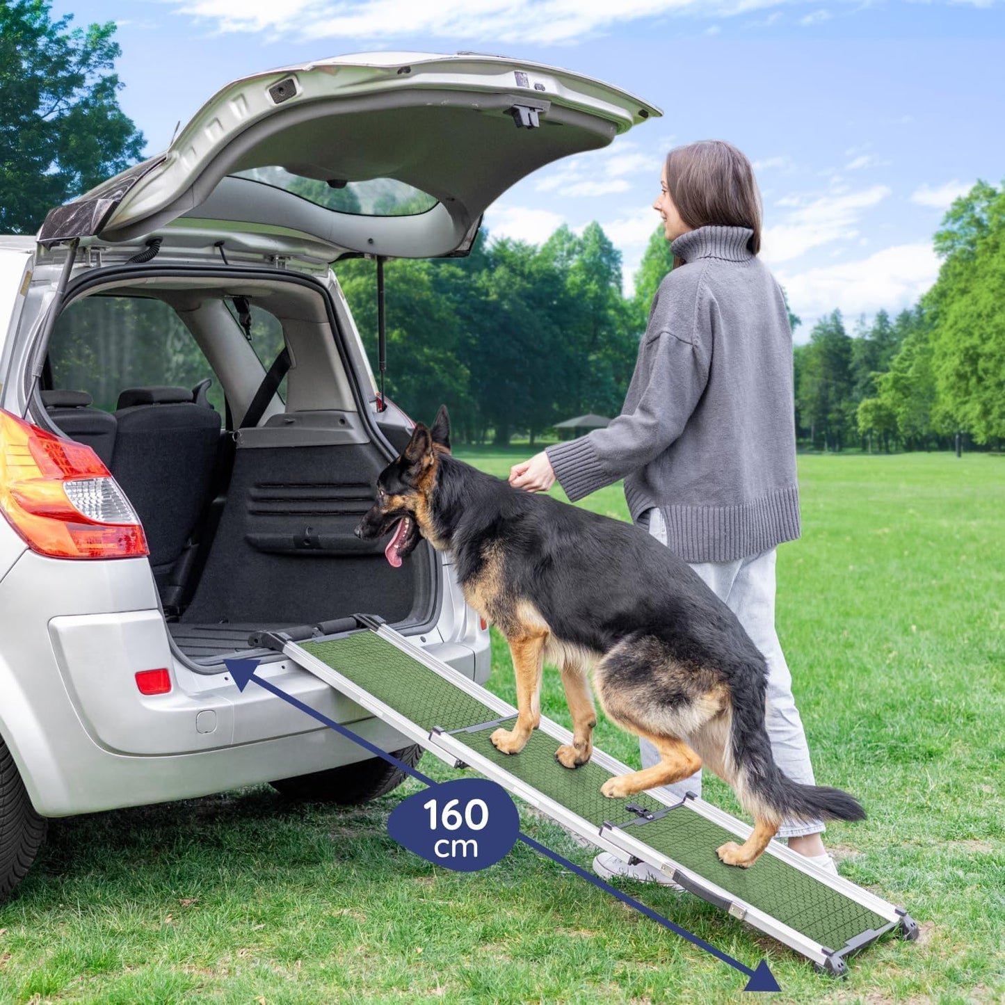 Hunderampe Auto Klappbar. Stabile Teleskop Rampe 90kg Belastbarkeit.