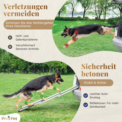 Hunderampe Auto Klappbar. Stabile Teleskop Rampe 90kg Belastbarkeit.