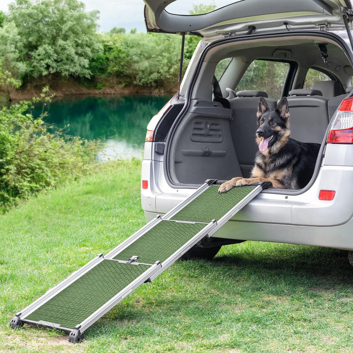 Hunderampe Auto Klappbar. Stabile Teleskop Rampe 90kg Belastbarkeit.