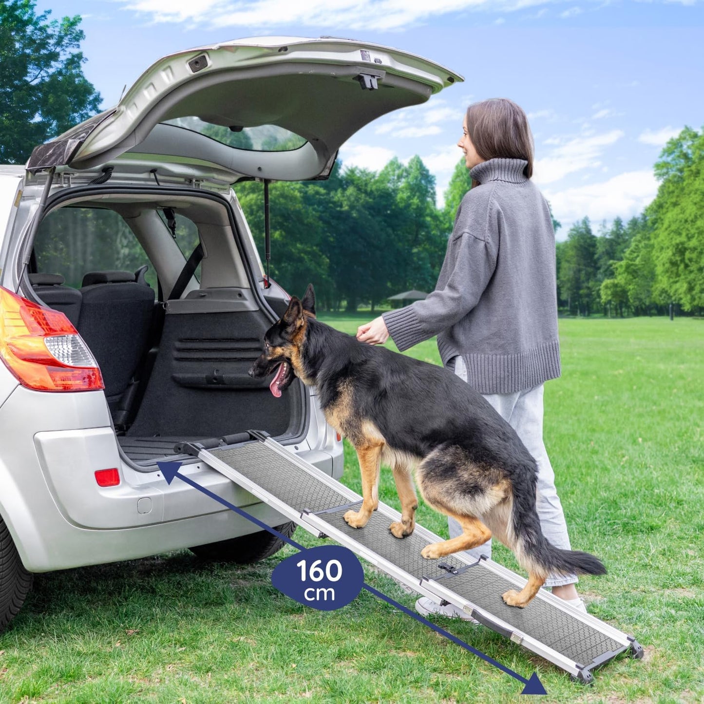 Hunderampe Auto Klappbar. Stabile Teleskop Rampe 90kg Belastbarkeit.