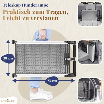 Hunderampe Auto Klappbar. Stabile Teleskop Rampe 90kg Belastbarkeit.