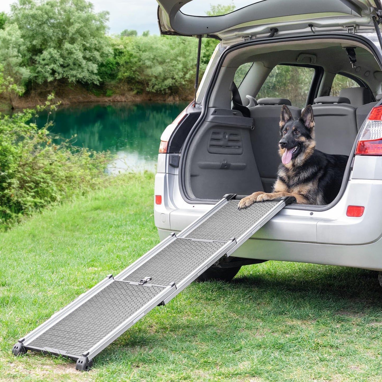 Hunderampe Auto Klappbar. Stabile Teleskop Rampe 90kg Belastbarkeit.