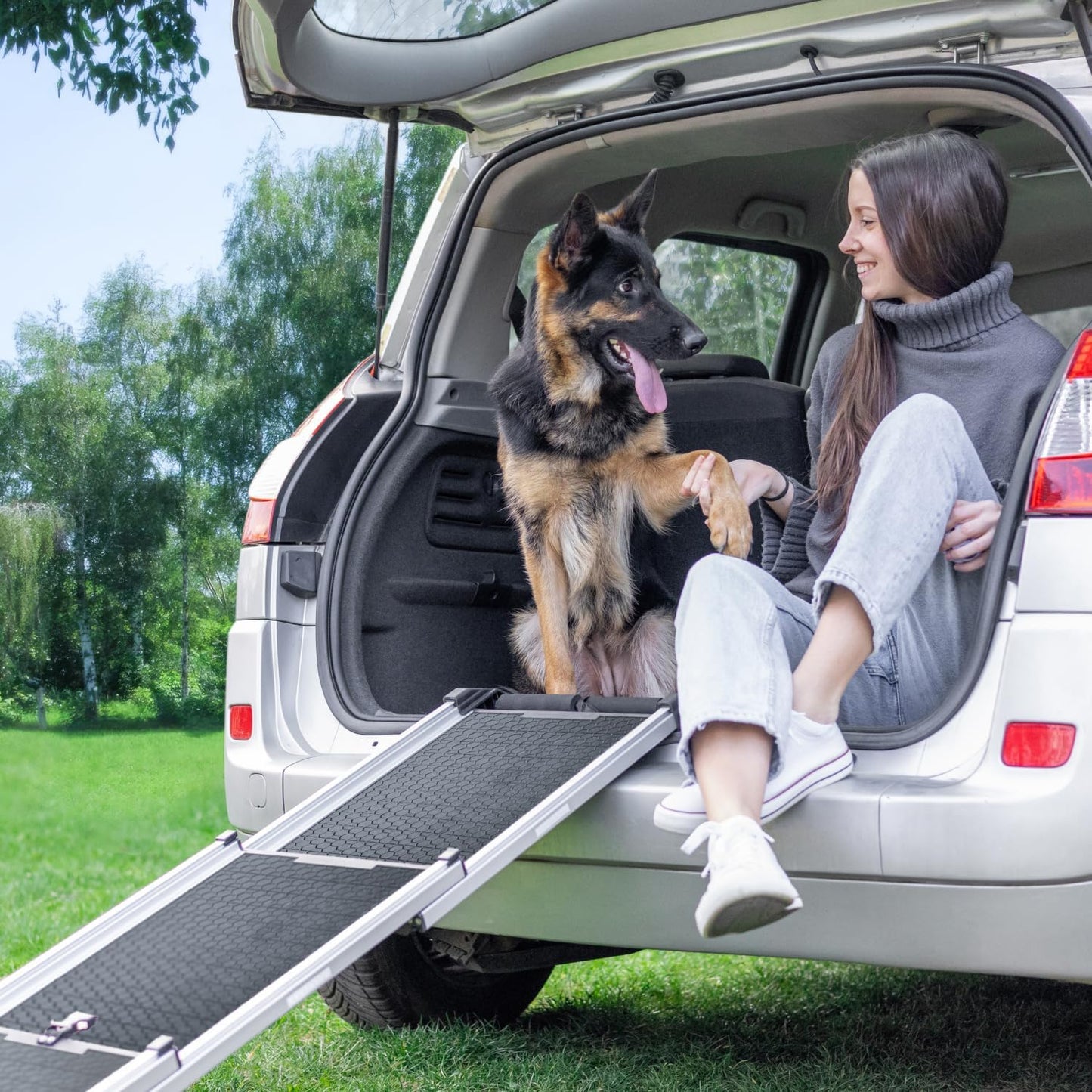 Hunderampe Auto Klappbar. Stabile Teleskop Rampe 90kg Belastbarkeit.